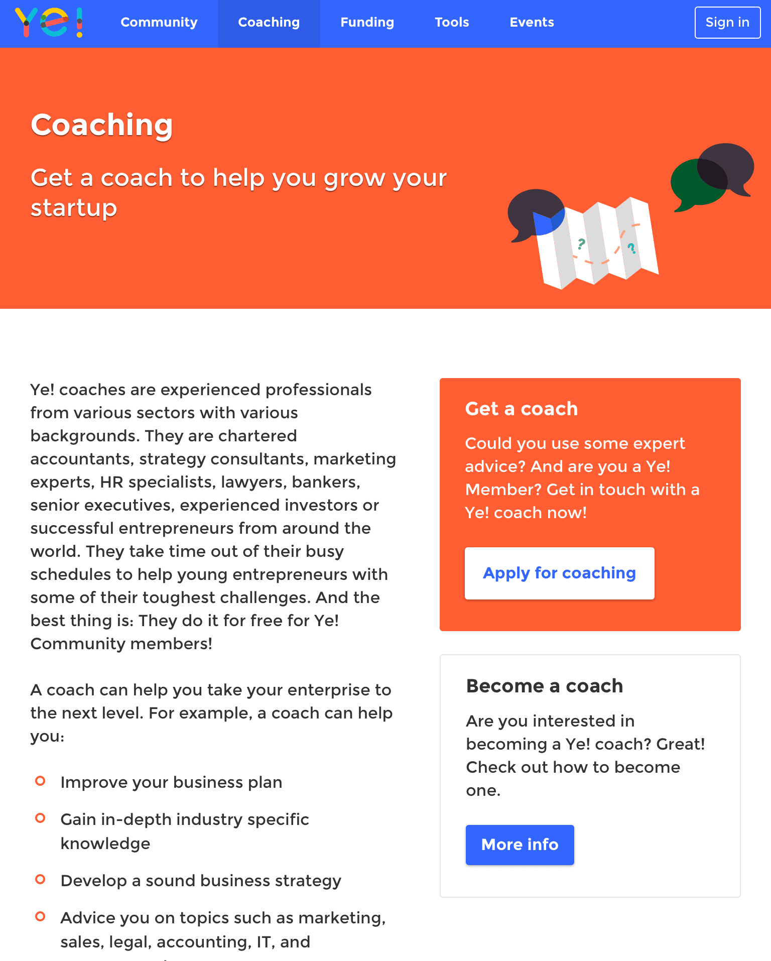 Screenshot Ye Community coaching pagina